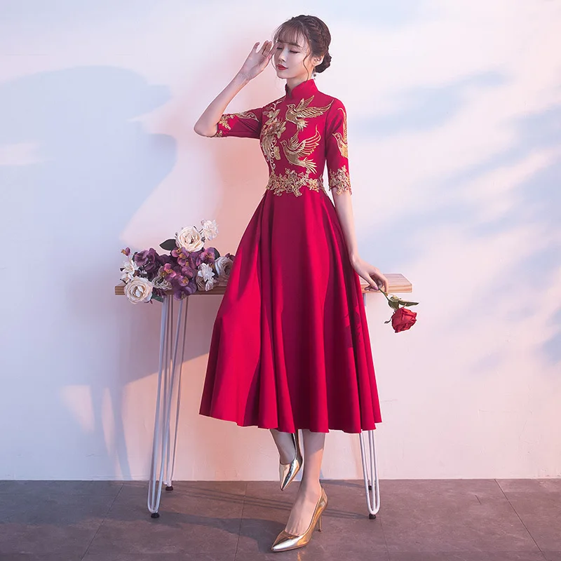 

Вечернее платье Cheongsam в восточном китайском стиле, женское элегантное атласное Ципао, сексуальное короткое платье для свадьбы, выпускного вечера, ретро платье S-3XL