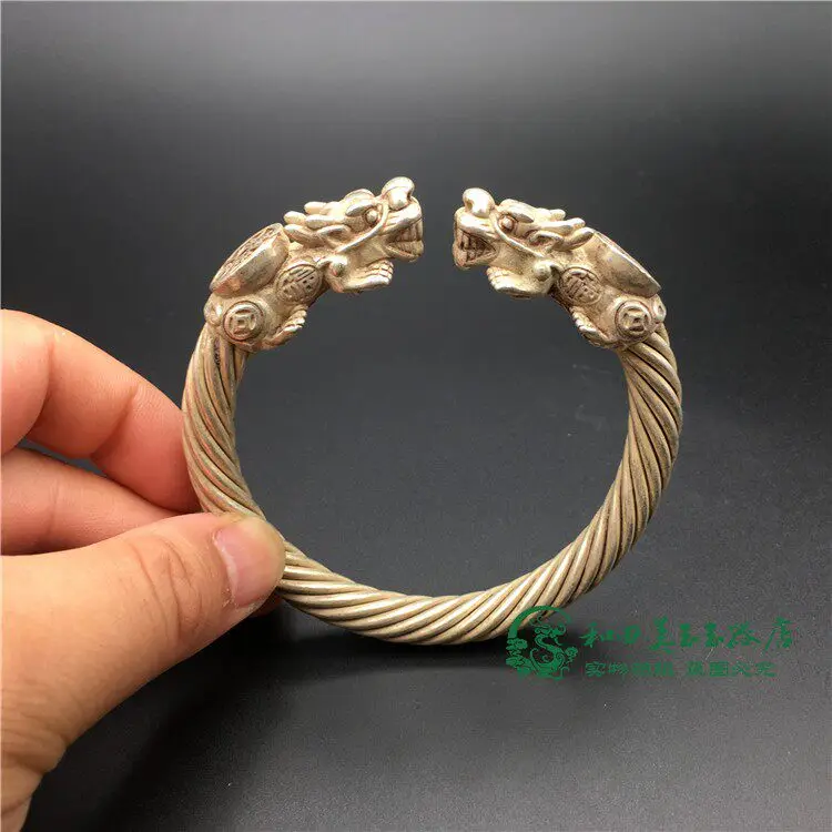 Fashion Jewelry Antique Bronze Antique Miscellaneous Collection Antique Miao Silver Tibetan Silver Bronze  Silk Bracelet