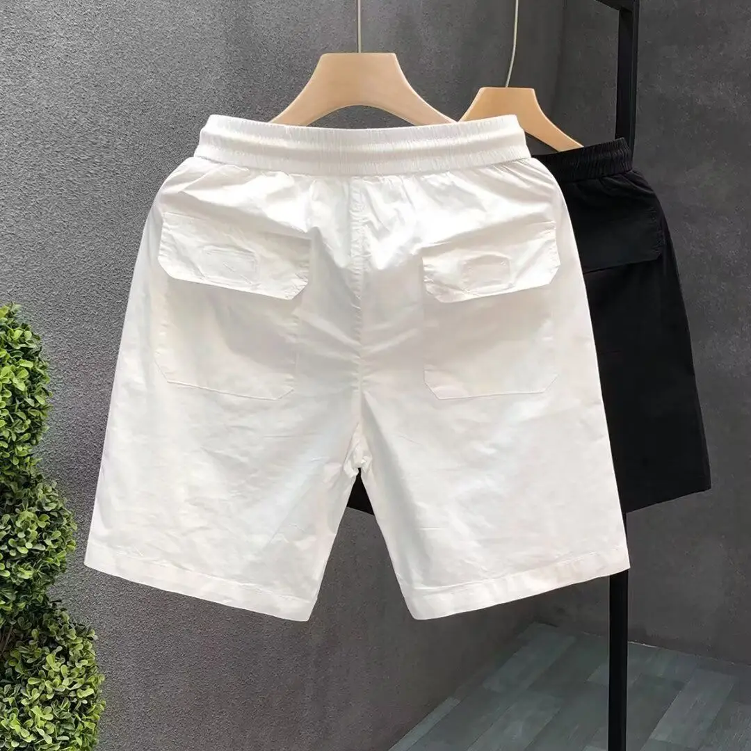 Men's Clothing Simple Embroidery White Shorts Summer Lightweight Outerwear Beach Mid-Length Pants Loose Fit Casual Comfortable