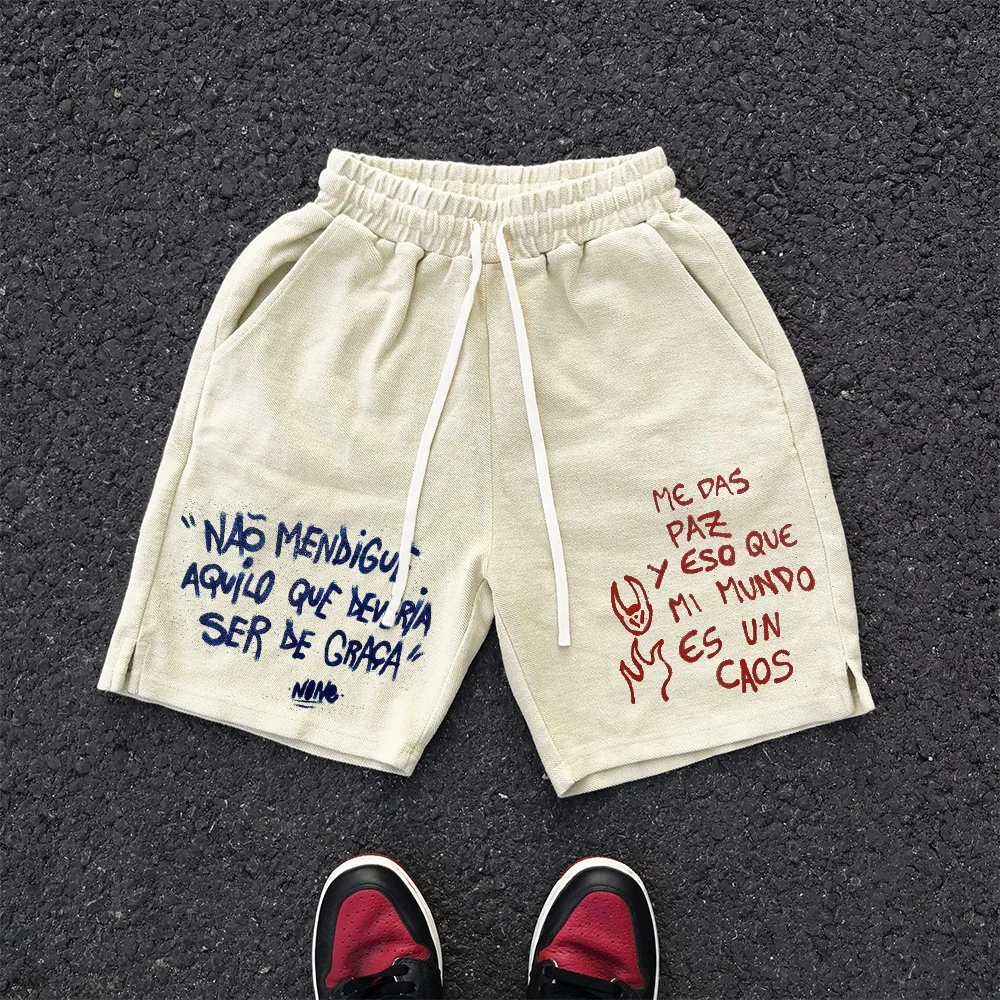 Retro Vintage Oversize High Street Casual Fleece Short Pants Five-Point Pants Wide Leg Shorts 450g Lightweight Summer Shorts