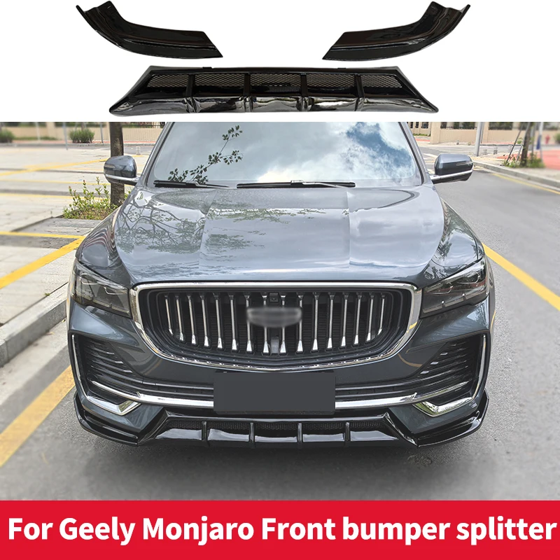 For Geely Xingyue L Monjaro 2021-2024 Gloss Black ABS Front Bumper Lip Splitter Diffuser Body Kits Spoiler Guard Car Accessories