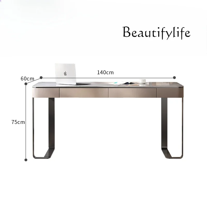 

Modern rock slab desk Italian minimalist high-end desk living room study stainless steel writing desk