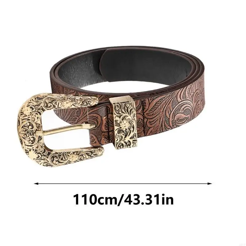 حزام خصر بنمط زهرة مزخرف عرقي، حزام بإبزيم دبوس عتيق للنساء والرجال، حزام من جلد البولي يوريثان، حزام غربي رائع
