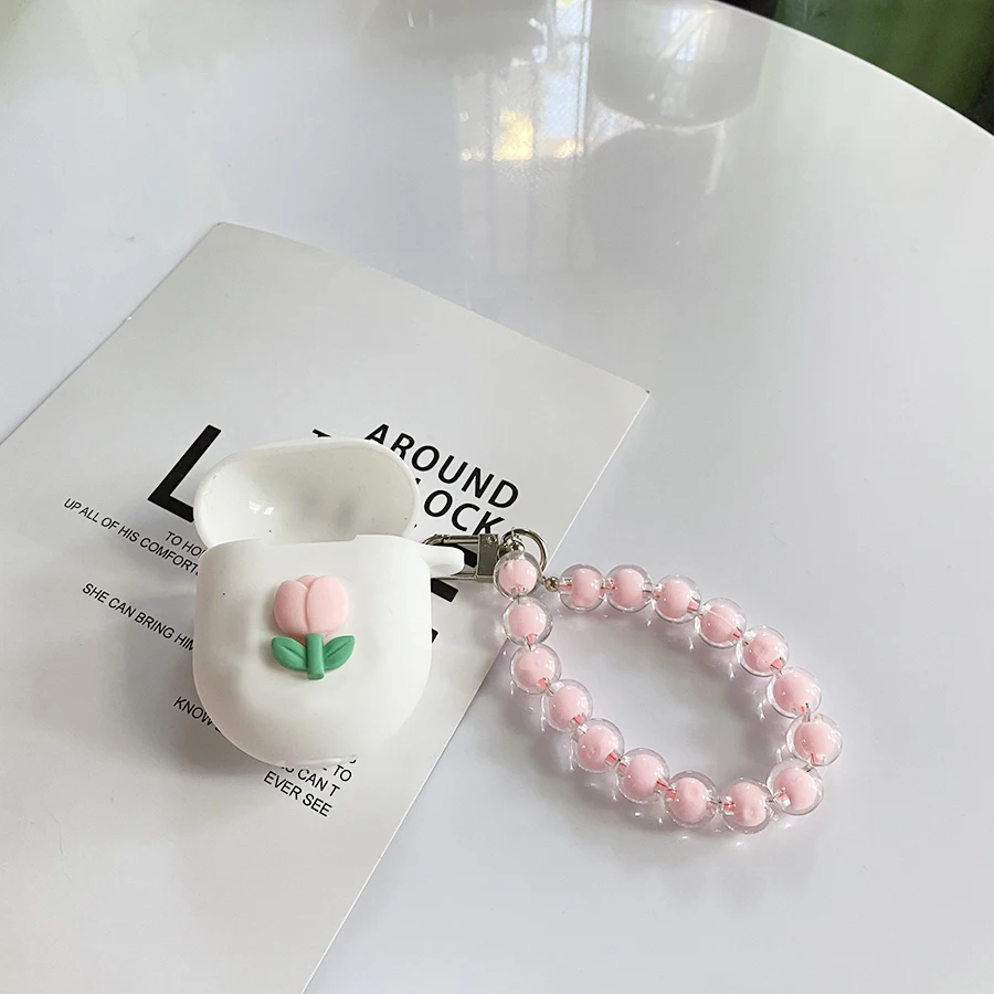 น่ารักสำหรับ Bose QuietComfort หูฟัง II กรณีดอกไม้ดอกทิวลิปหูฟังปลอกซิลิโคนพร้อมพวงกุญแจสำหรับ Bose หูฟัง2