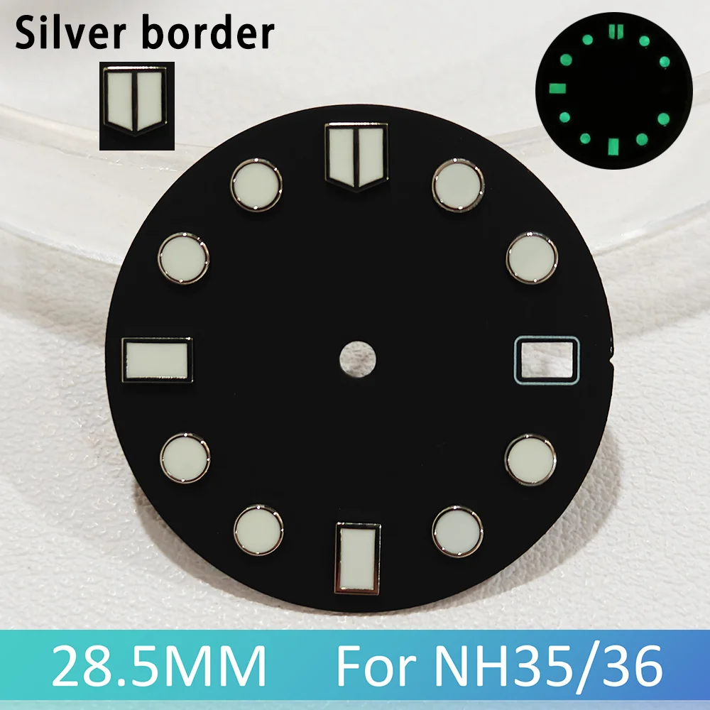 Quadrante da 28,5 mm quadrante con motivo a squame di pesce per NH35/36 quadrante con calendario singolo C3 accessori per orologi luminosi verdi Sostituisci le parti