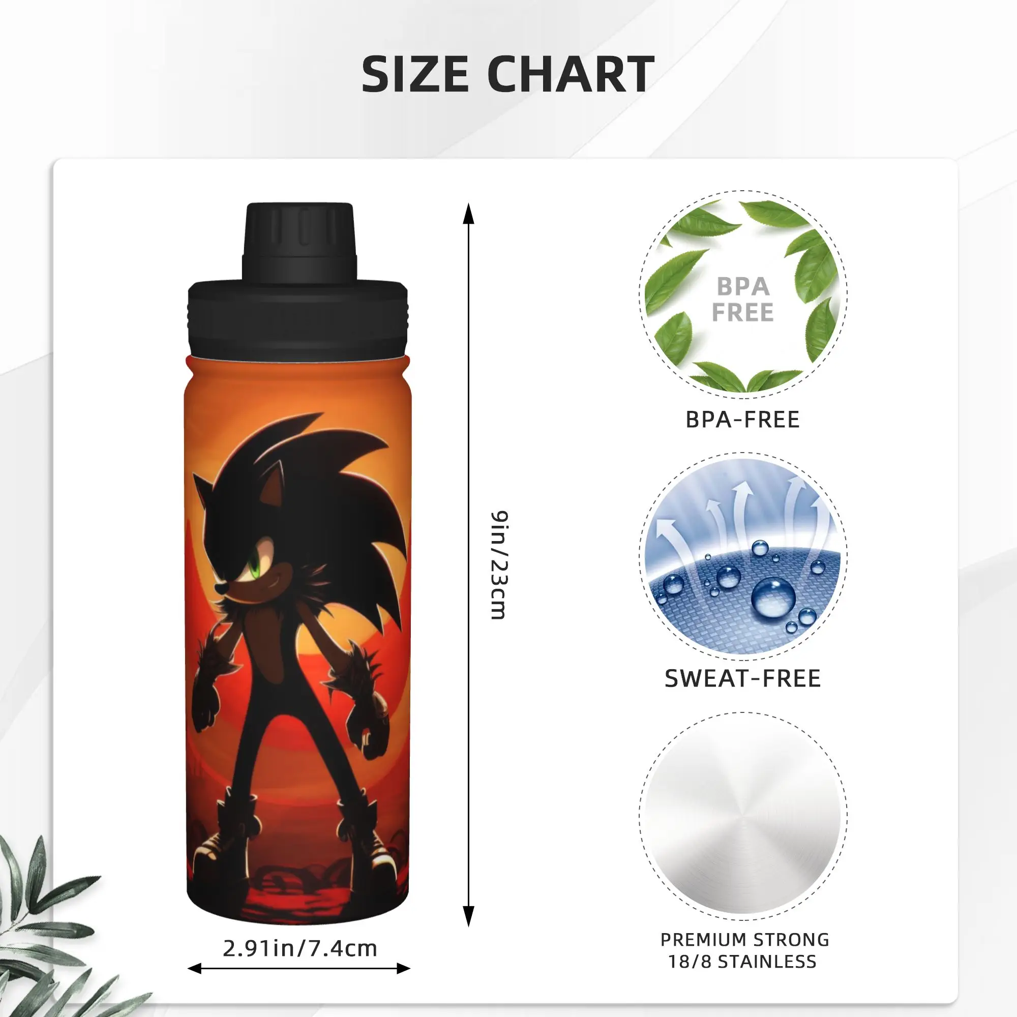 Shadow The Hedgehogs 18OZ Sports Insulated Kettle Thermal Cup Stainless Steel Office Home Mugs 18OZ view 4