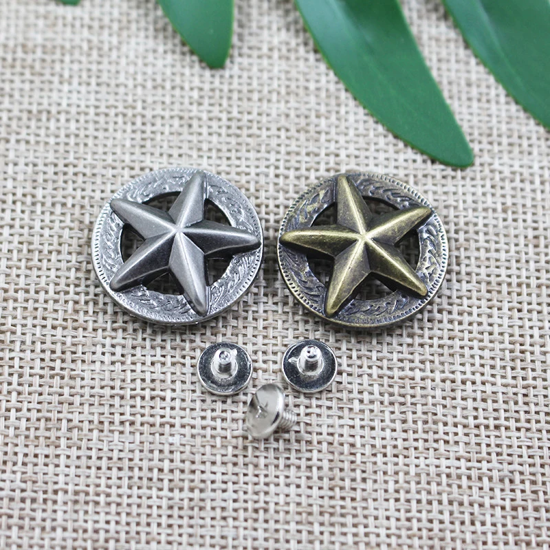 5pcs 24mm Vintage 3D Cutout Star Conchos Leather Decorative Buckle Rivet DIY Leathercraft Ornament Accessories