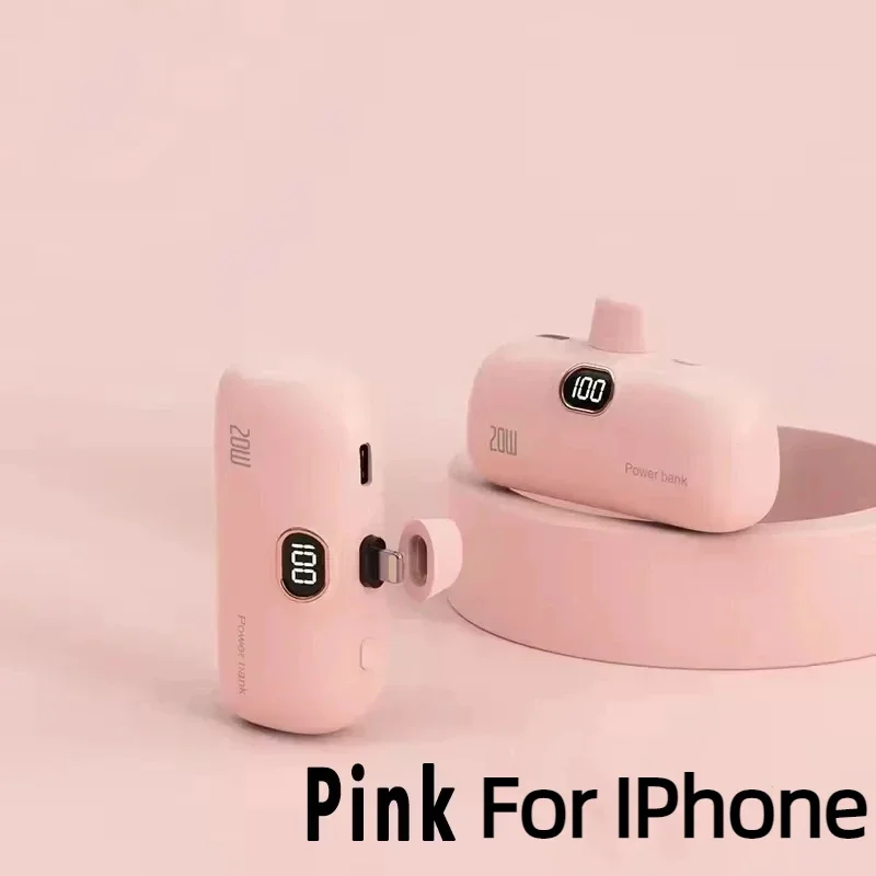 NONE Tragbare 2000/5000 mAh Power Bank Mini Kapsel Mobile Stromversorgung Notfall Externe Batterie Schnellladegerät für iPhone oder Typ-C 9