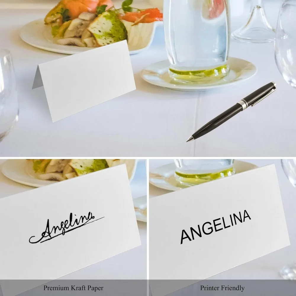 30 قطعة من ملصقات الطعام مقاس 2 × 3.5 بوصة لبوفيه الحفلات، وبطاقات المكان الأبيض، وبطاقات الخيمة، وحفلات الزفاف، وبطاقات المكان لإعداد الطاولة، لـ Chr