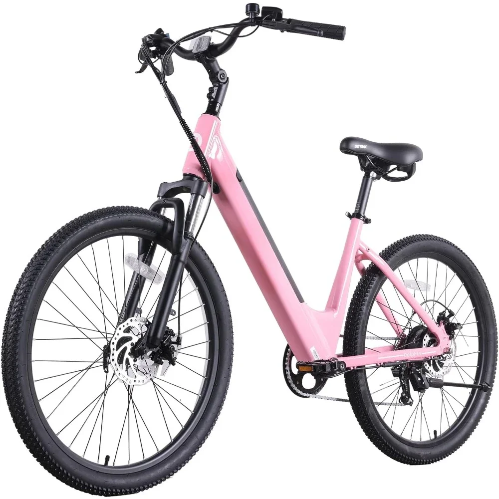 

26" Electric Bike,Range 30Miles(Pedal-assist1)20Mph,Power By 350W,7-Speed & Front Shock Absorber, Commuter Electric Bicycle