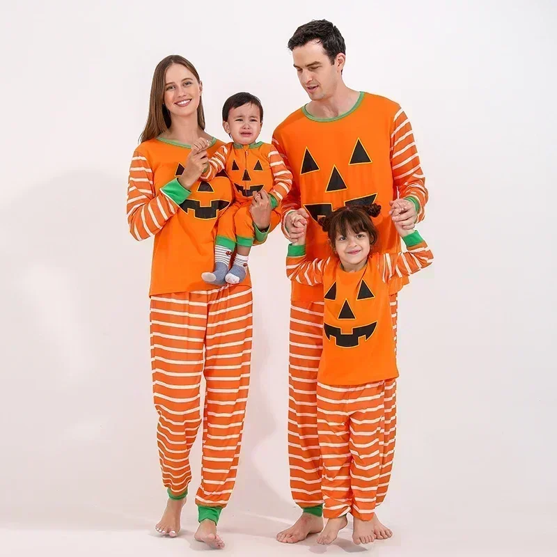 Happy Halloween Matching Pajamas Pumpkin Print Adults Kids Clothing Set Pyjamas Baby Romper Boys Girls Clothes Family Look