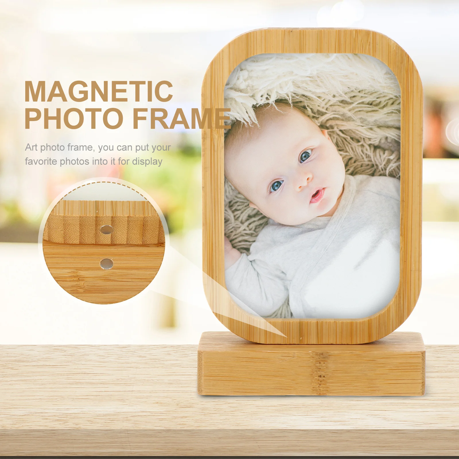 

1Pcs Magnetic Photo Frame Bamboo Desktop Photo Holder Stylish Creative Decorative Picture Display Ornament Stylish Picture Frame