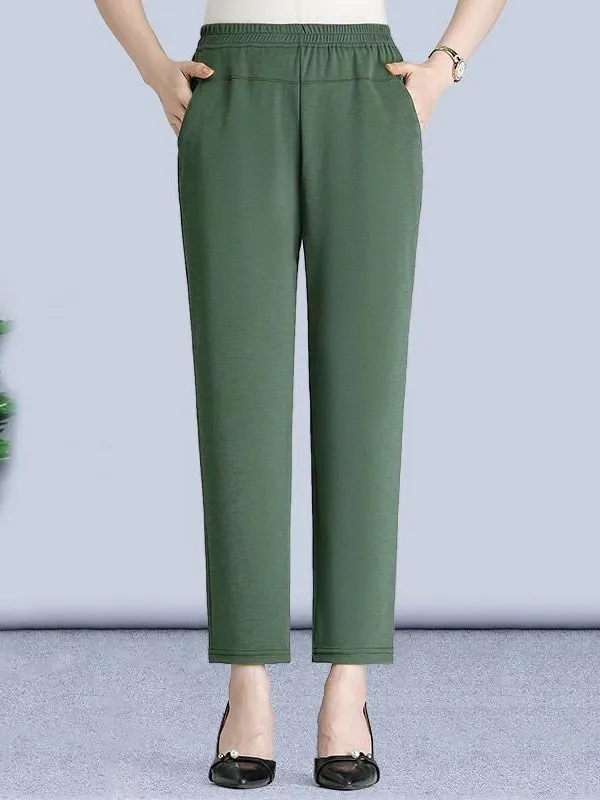 الصيف رقيقة الحرير الجليد أمي السراويل فضفاضة مستقيم الساق عالية الخصر تسع نقاط السراويل لمنتصف العمر و ly النساء لباس غير رسمي