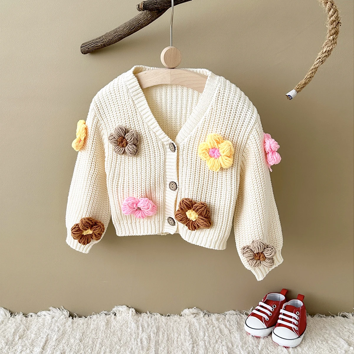 0-3Y Baby Sweaters Handmade Sweater Cardigan 3D Flower Baby Top Loose Coat Cotton Fall Winter Newborn Baby Girls Clothes