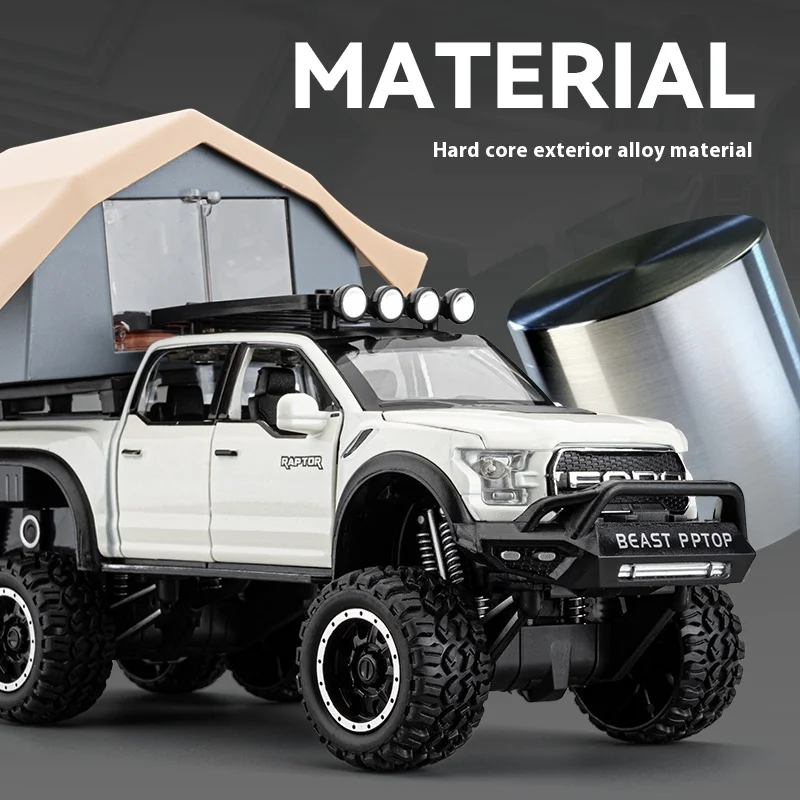 1:24 Raptor Pickup Truck Model, Removable Simulated Alloy RV, Off-road Toy Car With Sound and Light, Boy's Birthday Gift