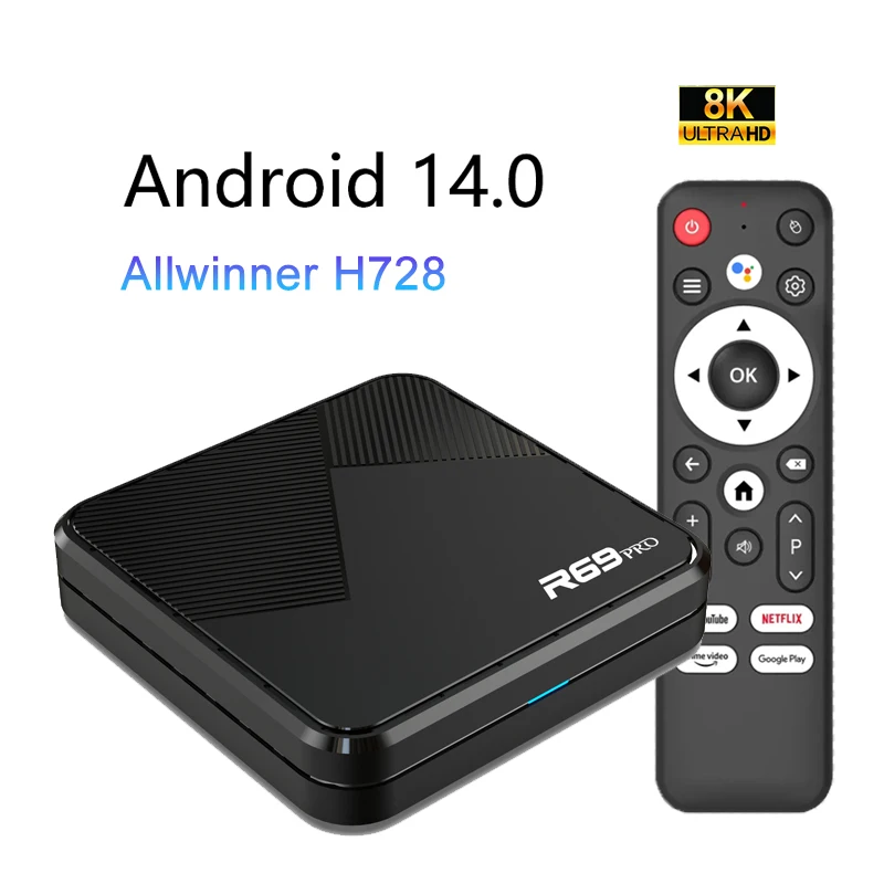 

R69 PRO Android 14.0 Set Top Box 8K Wifi6 Allwinner H728 Octa Core Voice Remote Media Player Home Android Smart TV Box