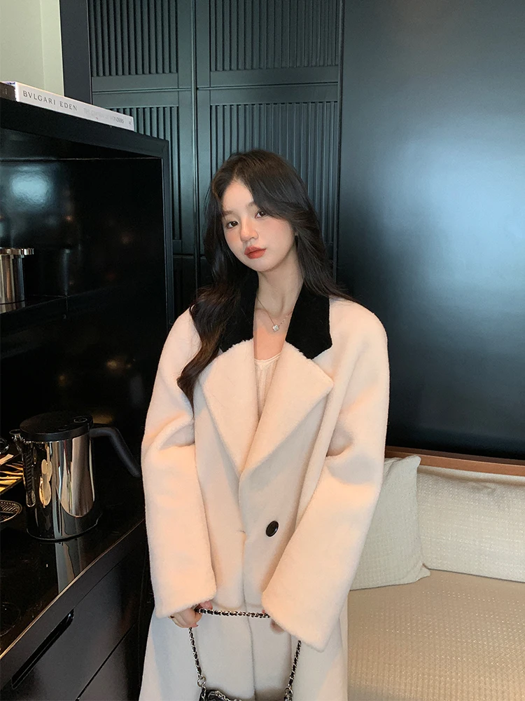 Dayaier 秋冬新スタイルロングシープスキンコート女性の非対称スタンドカラー 3 ボタン通勤ファッションウール