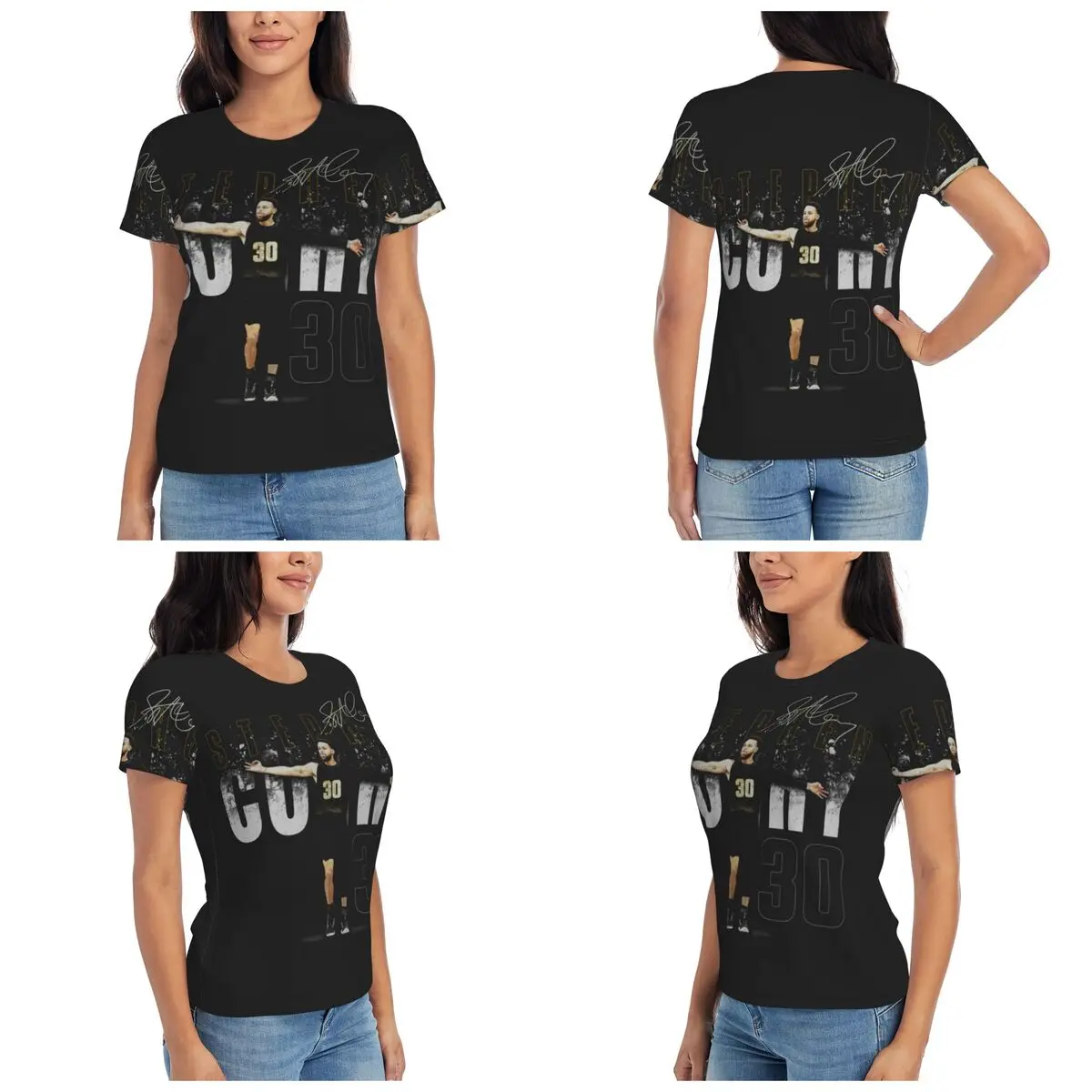 Steph Curry Golden State Dissolve T-Shirt Damen Kurzarm T-Shirts Rundhals Kleidung Baumwolle Sommer T-Shirts Streetwear