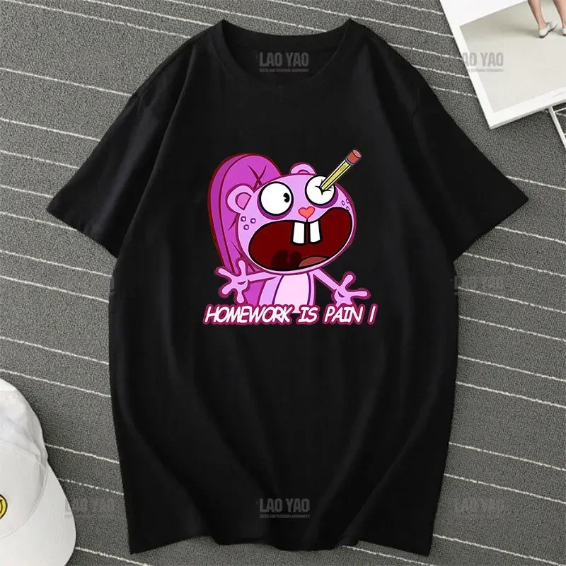 

Футболка для взрослых с героями мультфильмов 2025 года, уникальная футболка с изображением «Счастливого дерева», забавная мужская футболка с короткими рукавами, топ для пары, женская футболка