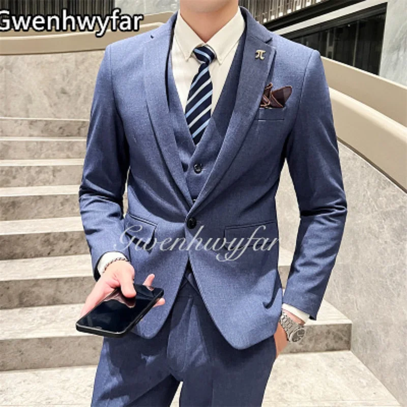 

Gwenhwyfar Wedding Suit For Men 2025 Morning Dinner Party Tailcoat 3 Piece Men Slim Fit Suit Blue Groom Tuxedo Bridegroom