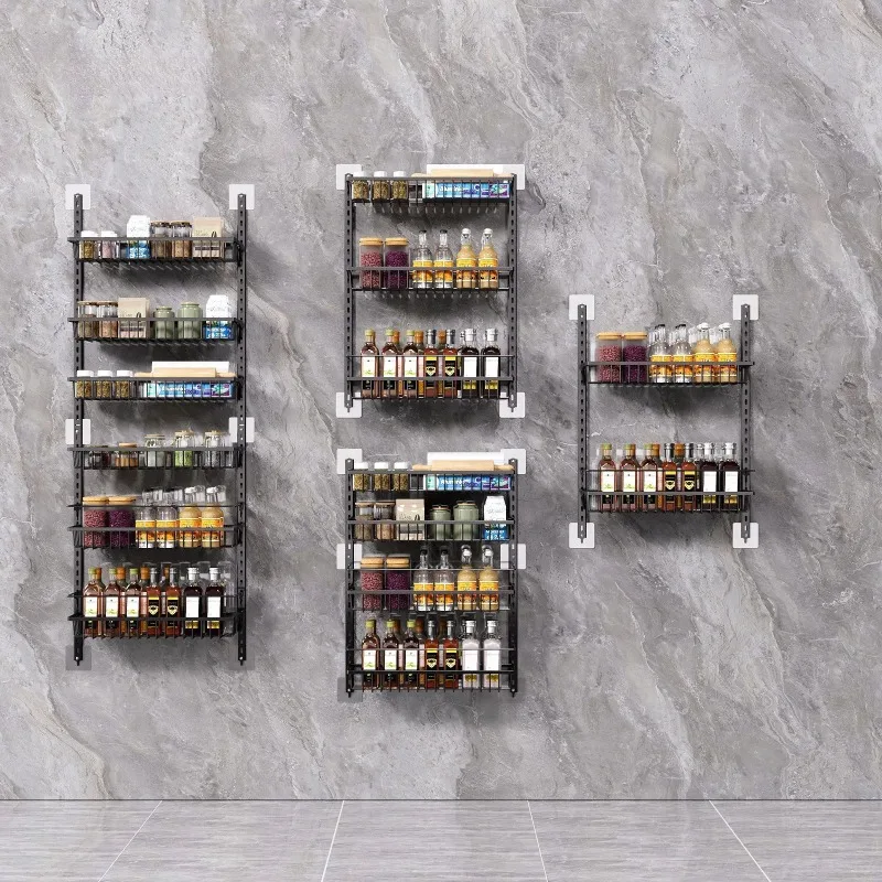 

Kitchen Spice Rack, No-Drill Multi-Layer Organizer, Carbon Steel High Guard Storage Shelf for Pantry, Countertop, or Cabinet