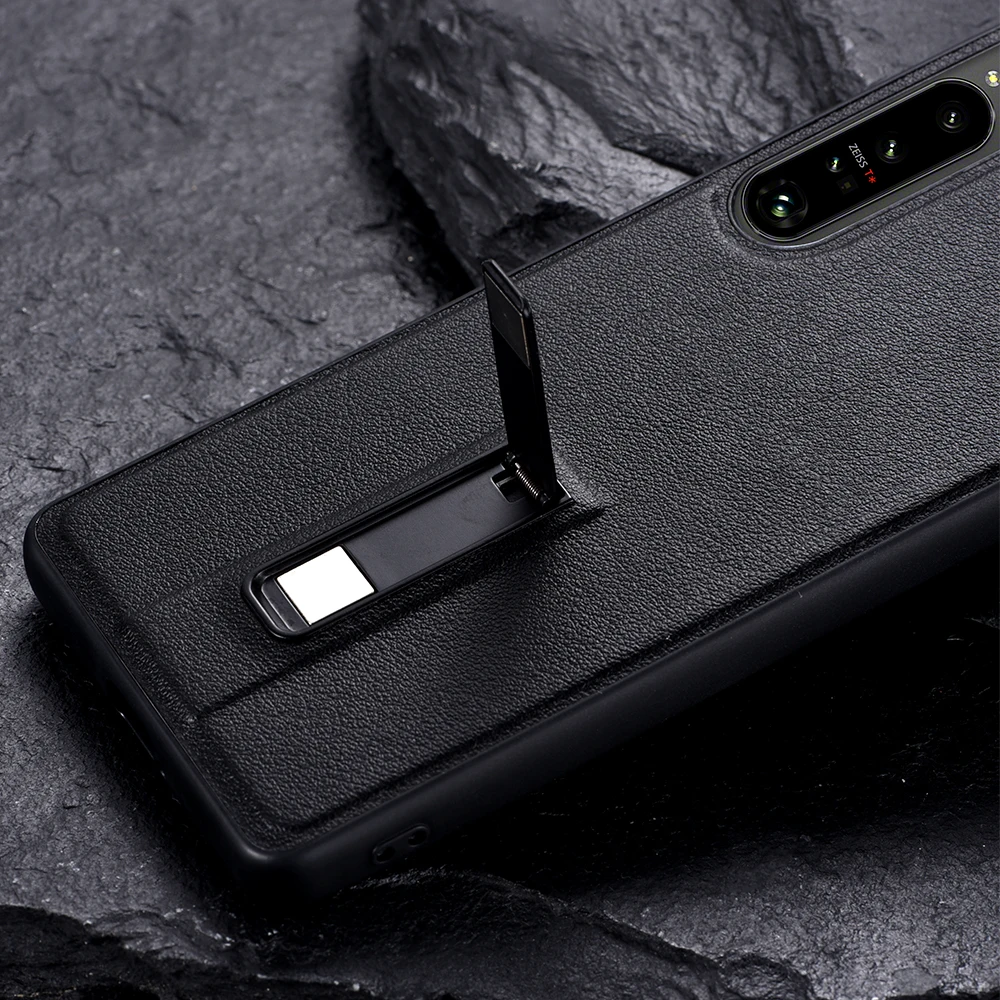 Metal Kickstand Case for Sony Xperia 1 5 10 III 5 II 10 IV Plain PU Leather Shockproof Case Cover for Xperia 1 IV 5 IV XQ-CT54