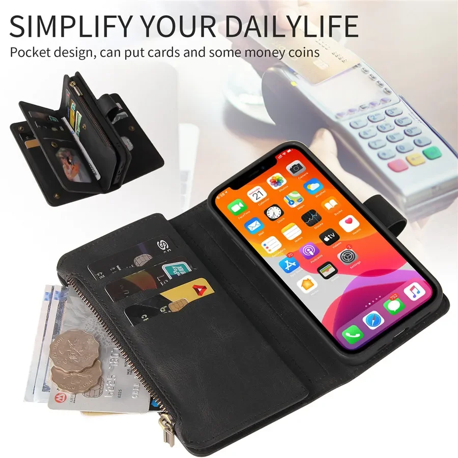 For OPPO A79 A78 A58 5G Multi 15-Card Slot Zipper Leather Flip Case For OPPO A60 A38 A18 A17 A 79 58 A78 A17K Wallet Book Cover
