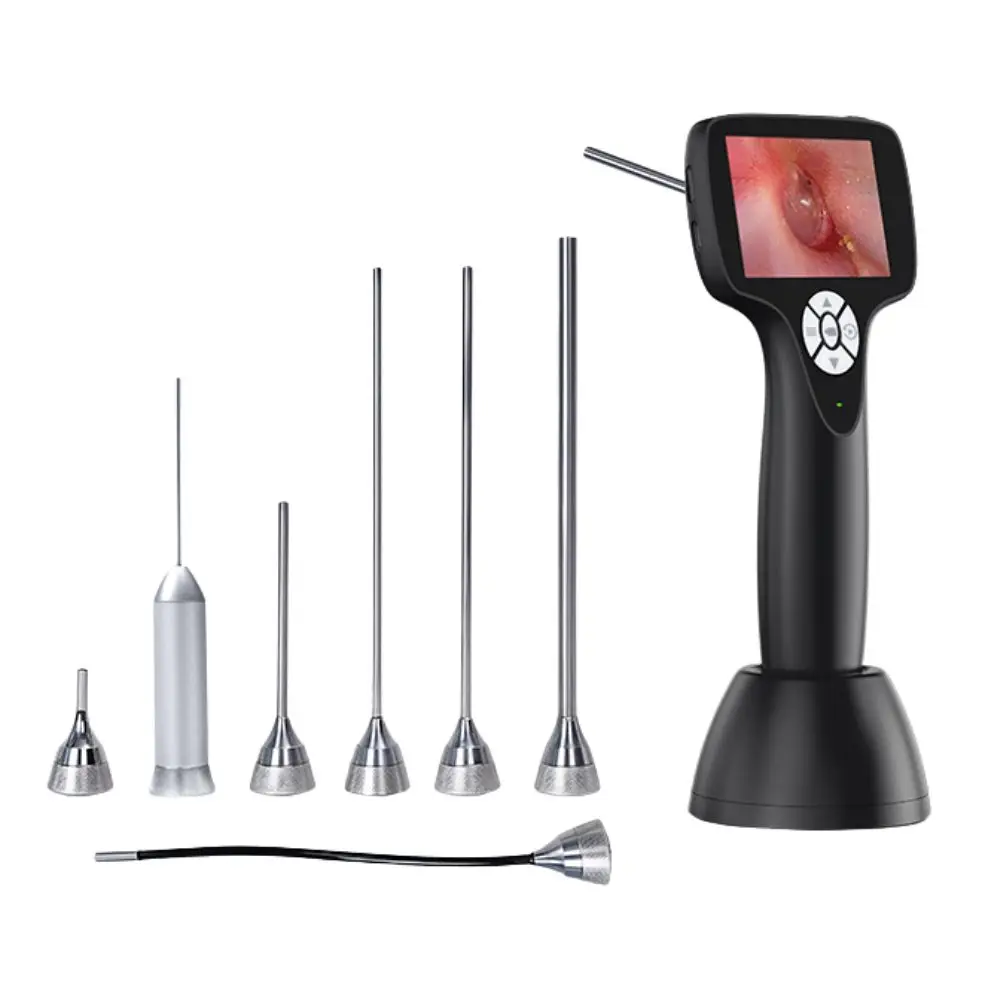 Digital LED Optic Fiber Mini Otoscope Kit BESDATA White Light Mini Video Otoscope Set Optical ENT Rigid Endoscope with Screen