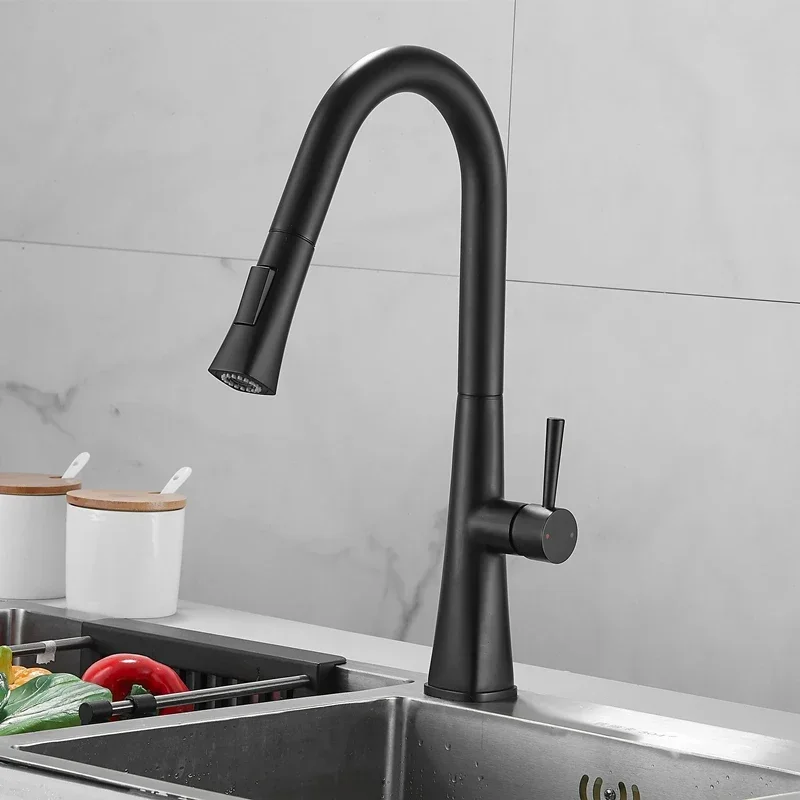 

360 ° Вращающийся кухонный смеситель, смеситель для раковины на палубе с выдвижным спринклерным краном, краны для кухонной мойки