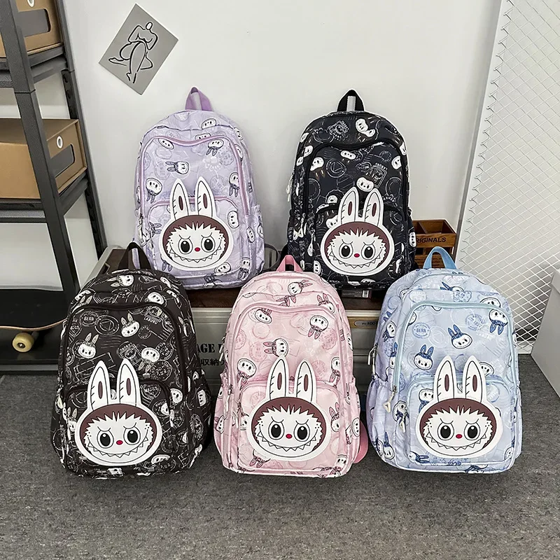 Large Capacity Cartoon Labubu Student Backpack Waterproof Kawaii Brown Monster Kids Cute Shouder Bag Elementary School Use