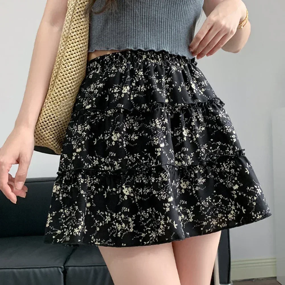 

Casual Women Skirt Short Floral Skirt Ideal For Parties XL Black Everyday Floral Short Skirt Casual Wear Polyester Material