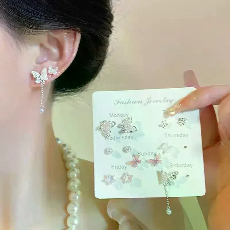 Pairs New Y2K Cute Butterfly Star Pearl Stud Earring For Women Exquisite Mini Earrings EMO Jewelry Gift Wholesale Direct Sale 7