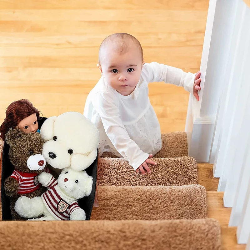2Pcs Stair Basket With Leather Handles For 16Inch Carpeted Stairs Organizer Felt Collapsible Basket