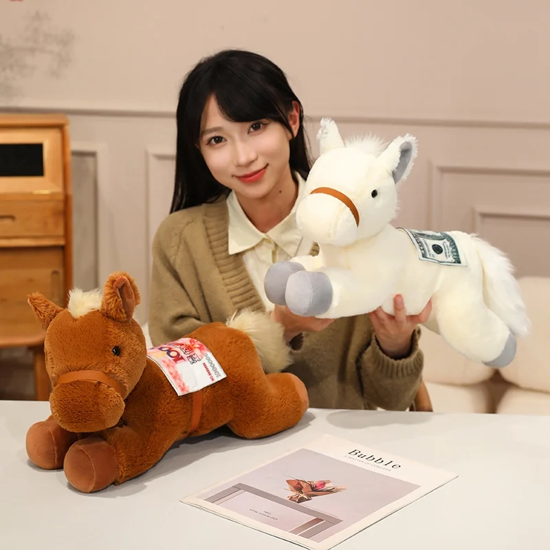 Cozy Fluffy Cartoon Horse Doll 40cm Prone Position Horse Plush Throw Pillow Soft Stuffed Animal Doll Birthday Gifts