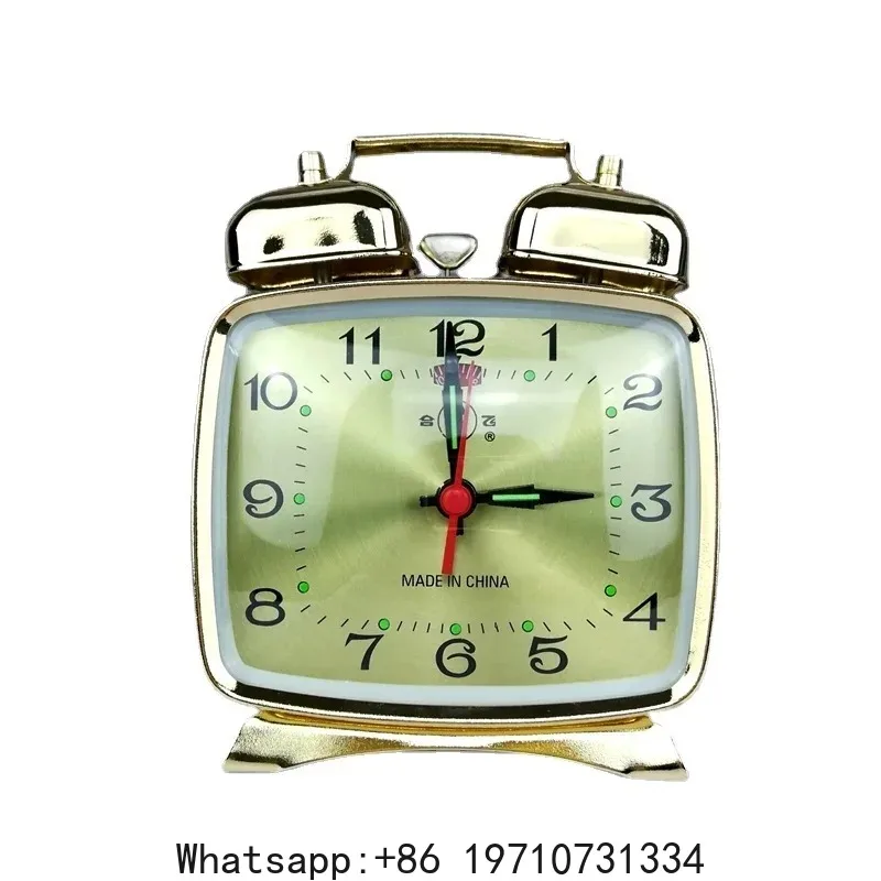 

Metal Mechanical Alarm Clock Clockwork Vintage Bedside Table Clock Silent Gold Clocks Chick Pecking Rice Antiques Luxury Decor