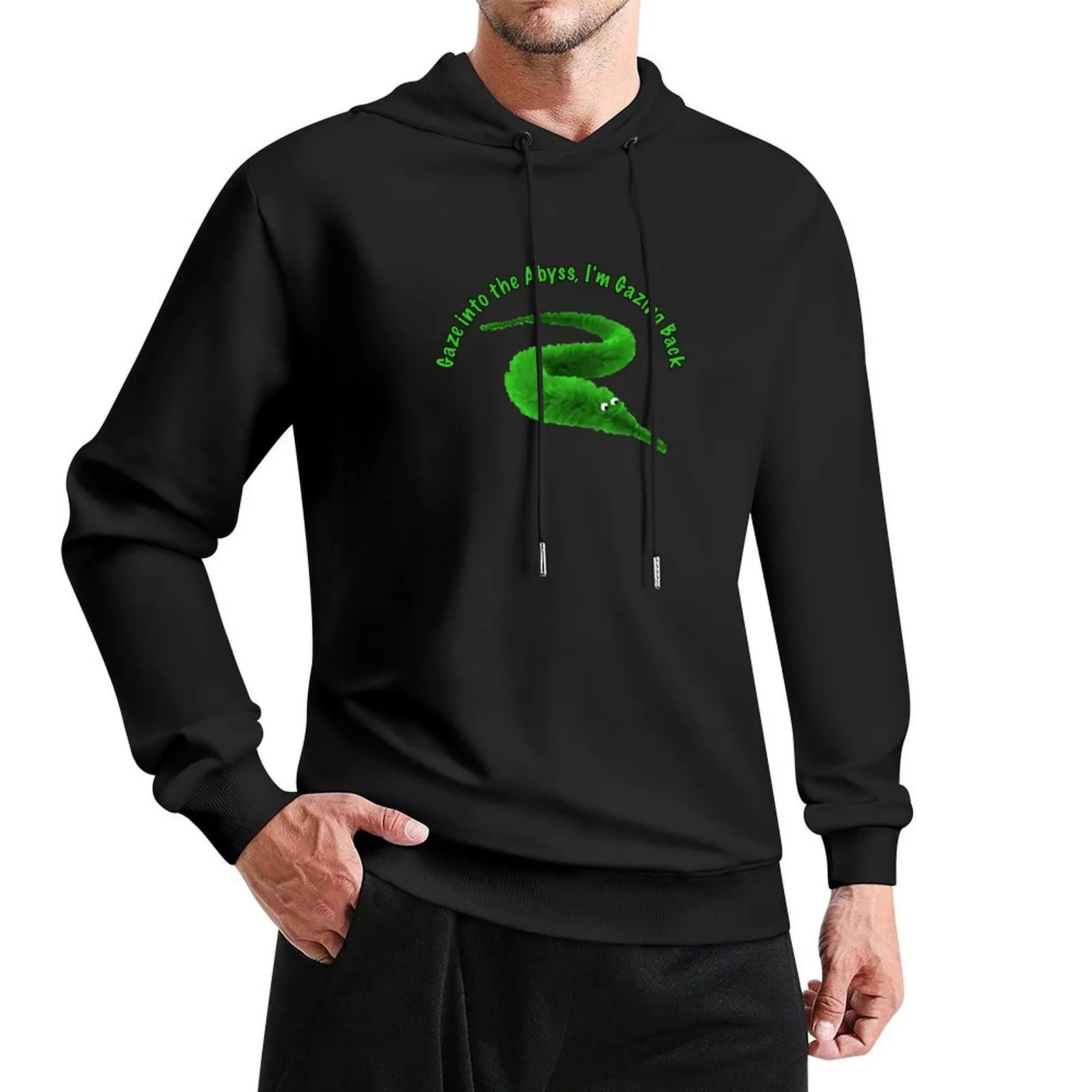 Green Worm on a string Gaze into the Abyss Pullover Hoodie mens clothing men's sweat-shirt set korean clothes tracksuit