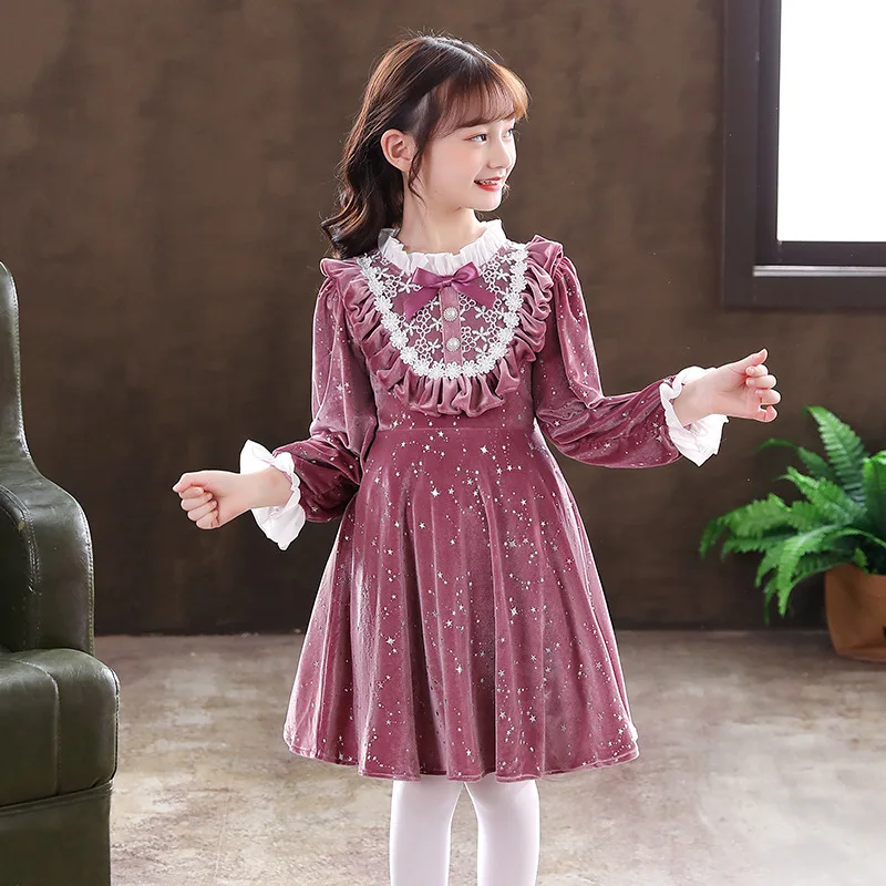 Children clothes from 3-12 yrs girls dresses Autumn Winter teen Sailor Collar Knit dress for Girl clothes Kids teens costume