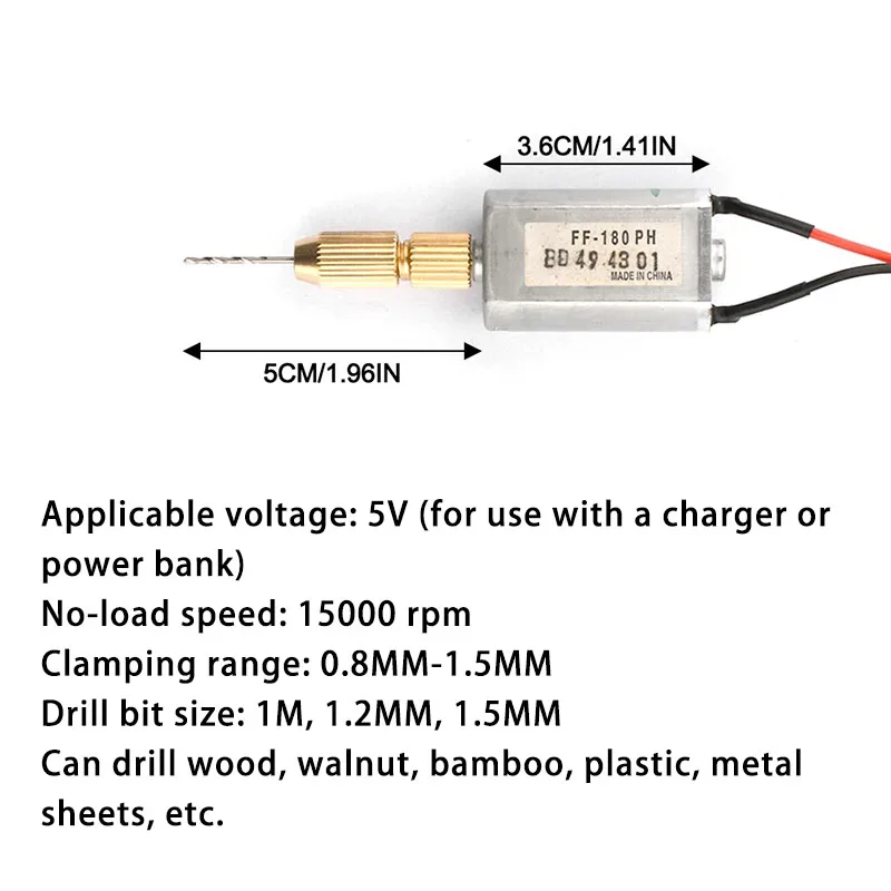 مثقاب كهربائي صغير محمول باليد 180 محرك مايكرو USB صغير الدقة 5 فولت طقم حفر Wenwan