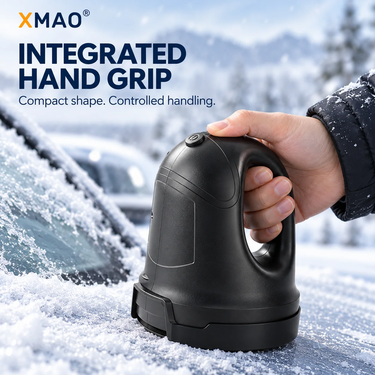 XMAO Car Window Ice Scraper with ABS Rotating Disc, Rechargeable Electric Snow Frost Remover with Handle and Protective Cover