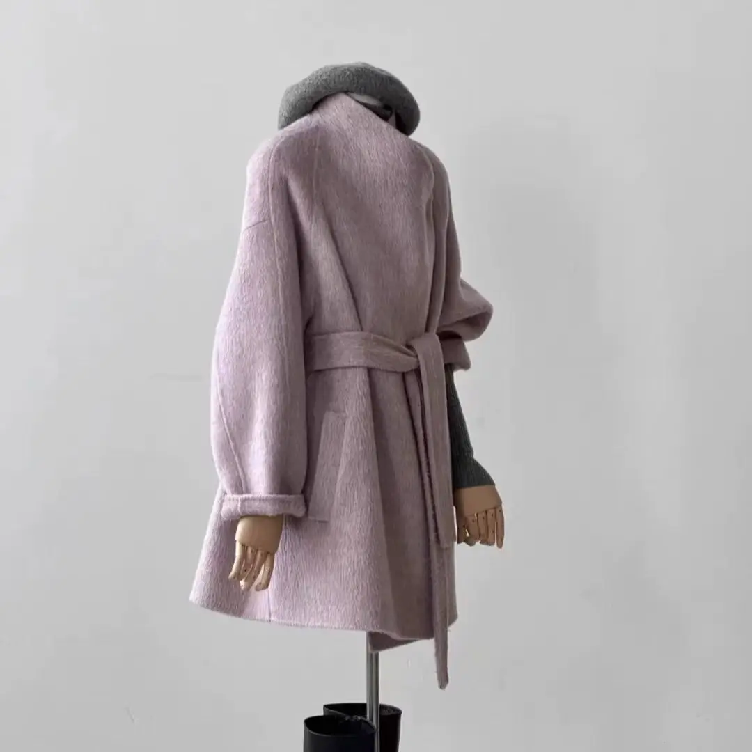 2025 Fashionable Women's Woolen Overcoat Loose Fit Round Neck Multi-Color Autumn/Winter Double-Sided Wool