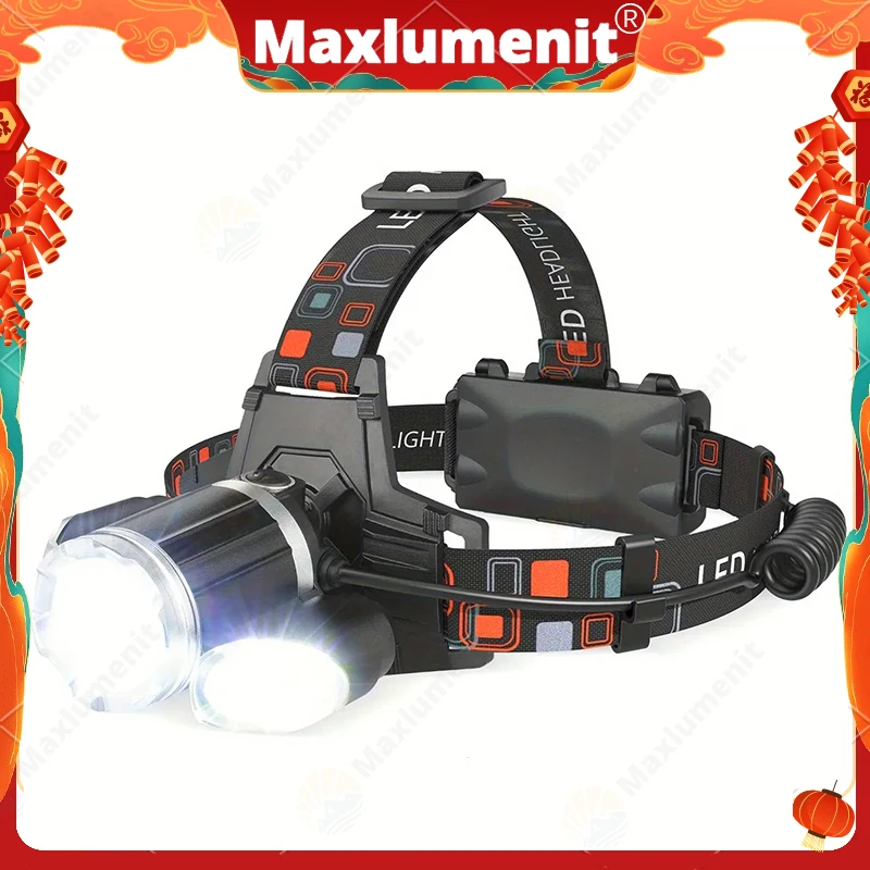 

Rechargeable Headlamp Super Bright LED Head Light Camping with Red Light, 4 Modes USB Recharge Flashlight, Waterproof Headlight