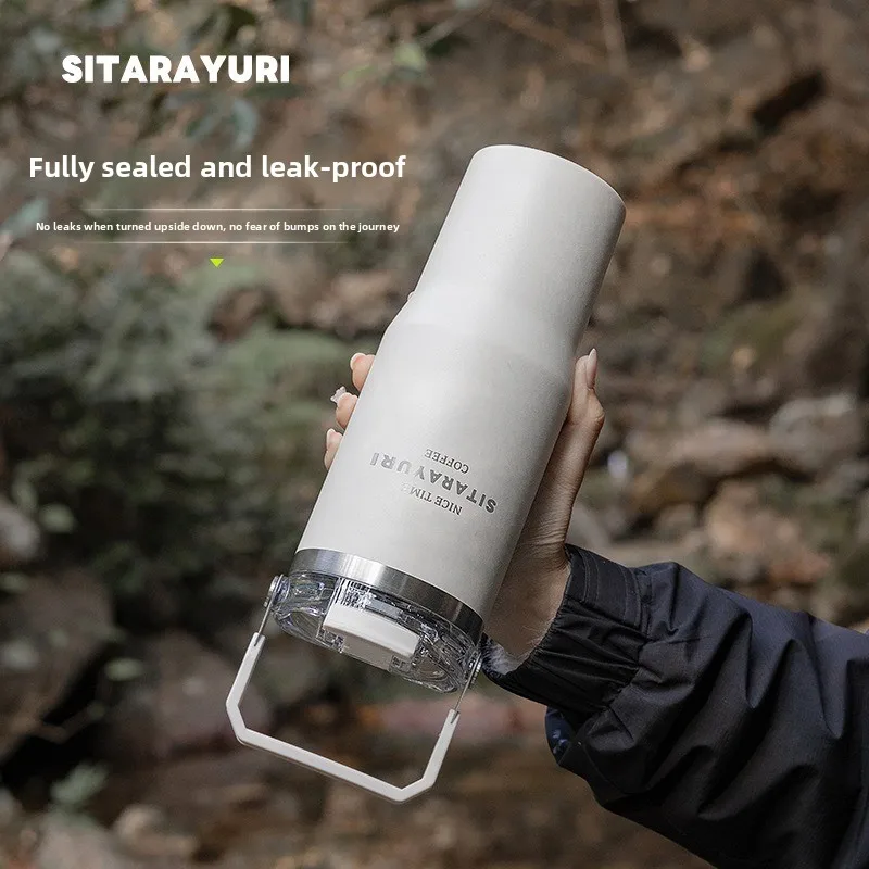 

600ml/900ml HIgh Quality Stainless Steel Vacuum Flask with Straw Portable Car Coffee Tea Mug Cold Drink Bottle with Handle