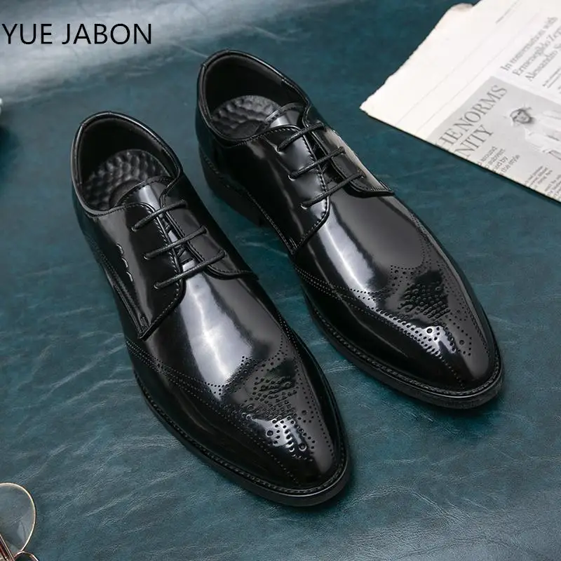 Black Zapatos Men Leather Shoe Carved Business Formal Dress British Style Size38-48 Men Shoe Hollowed Out Elastic Band Men Shoes