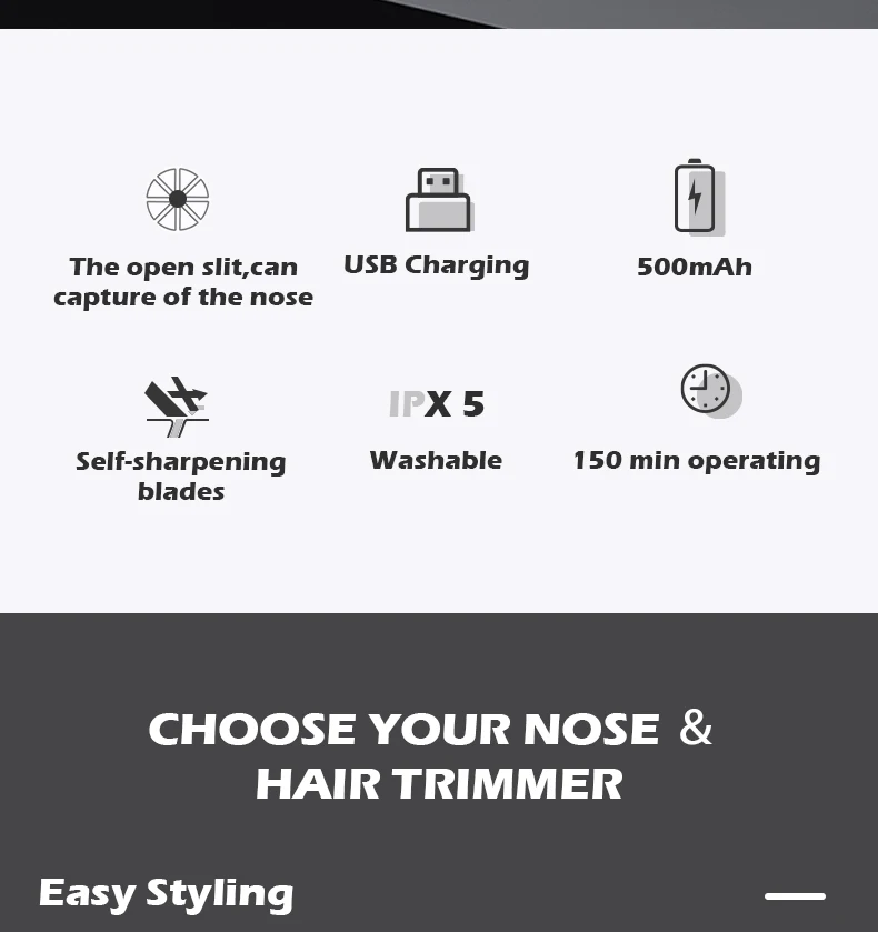 VGR Professioneller Nasenhaarschneider Mini-Haarschneider Elektrischer Nasenhaartrimmer 2 in 1 tragbar Haarschneider Wiederaufladbar Wasserdicht V-613 – Detail 2