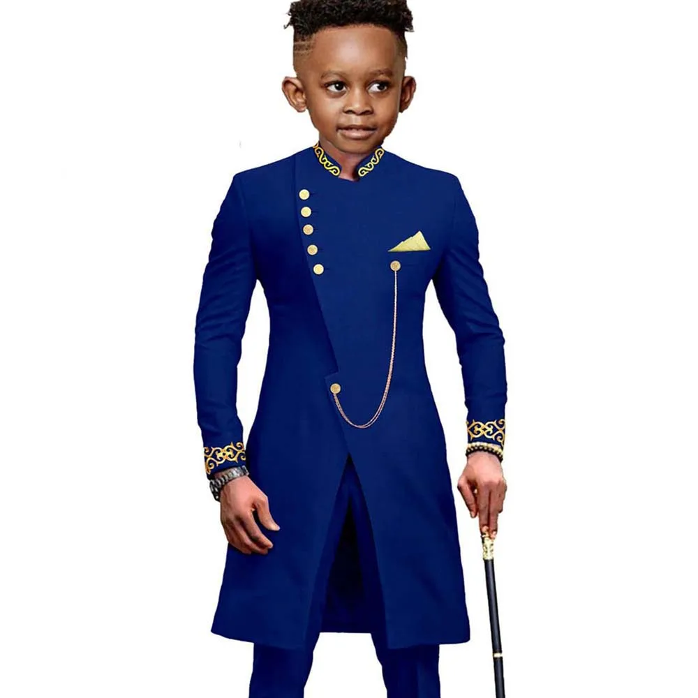 

2023 New Boys' Elongated Tuxedo Embroidered Two-pieces Suit (Jacket+Pants) High-end Fashionable Handsome Children's Clothing