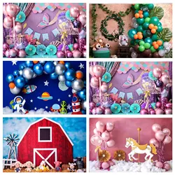 3D balloon rainbow portrait photography backdrop for boys and girls' first birthday party decoration backdrop  photography