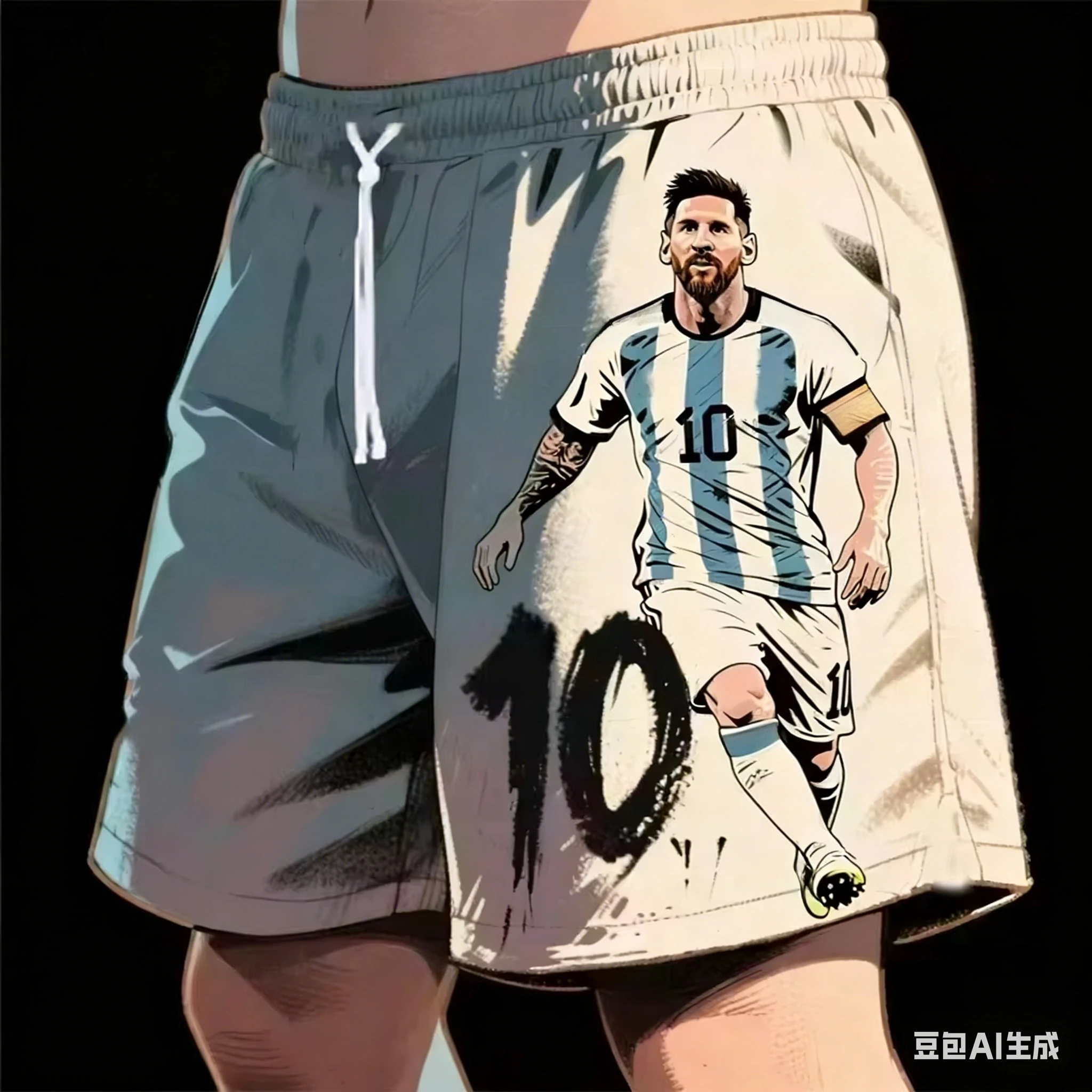 Summer Fashion New AI Messi Size 10 Shorts 3D Fitness Training Competition Quick Drying Sportswear Men's Summer Shorts Plus Size