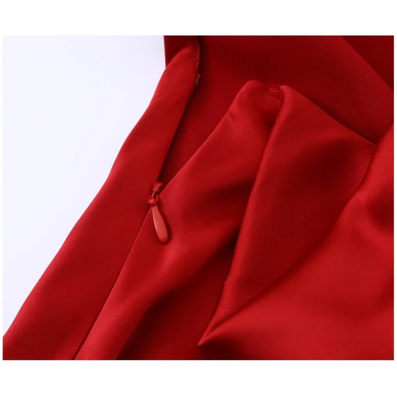 ربيع الخريف المرأة فستان طويل الساتان الرسن مثير عارية الذراعين الرسن الرقبة المرأة ميدي فستان أنيق الجانب البريدي الإناث فستان أنيق