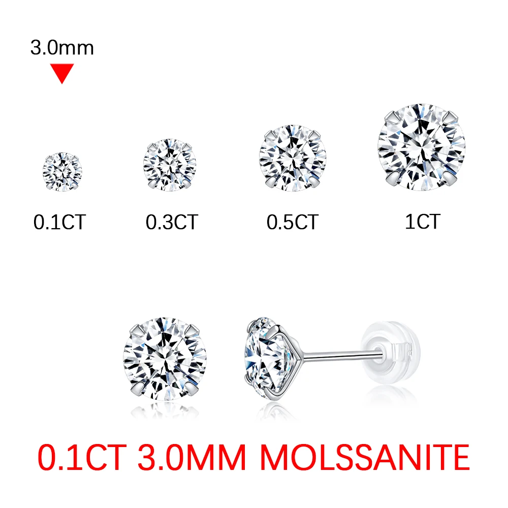 Women's Moissanite Stud Earrings, 1CT S925 Silver