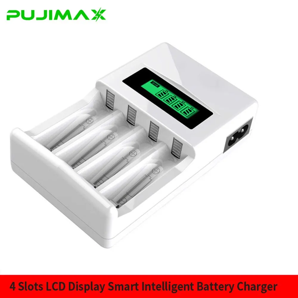 PUJIMAX 4 Slots LCD Intelligent Display Battery Charger US/EU/UK Plug Power For AA/AAA Ni-Cd Ni-Mh Rechargeable Batteries Charge